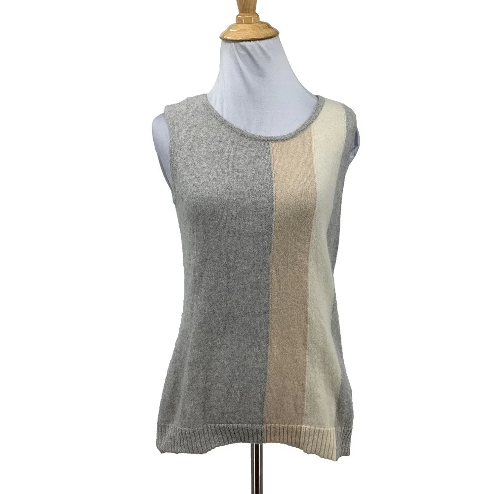 Charter Club Luxury Sweater Womens S Small Gray Cashmere Sleeveless Colorblock